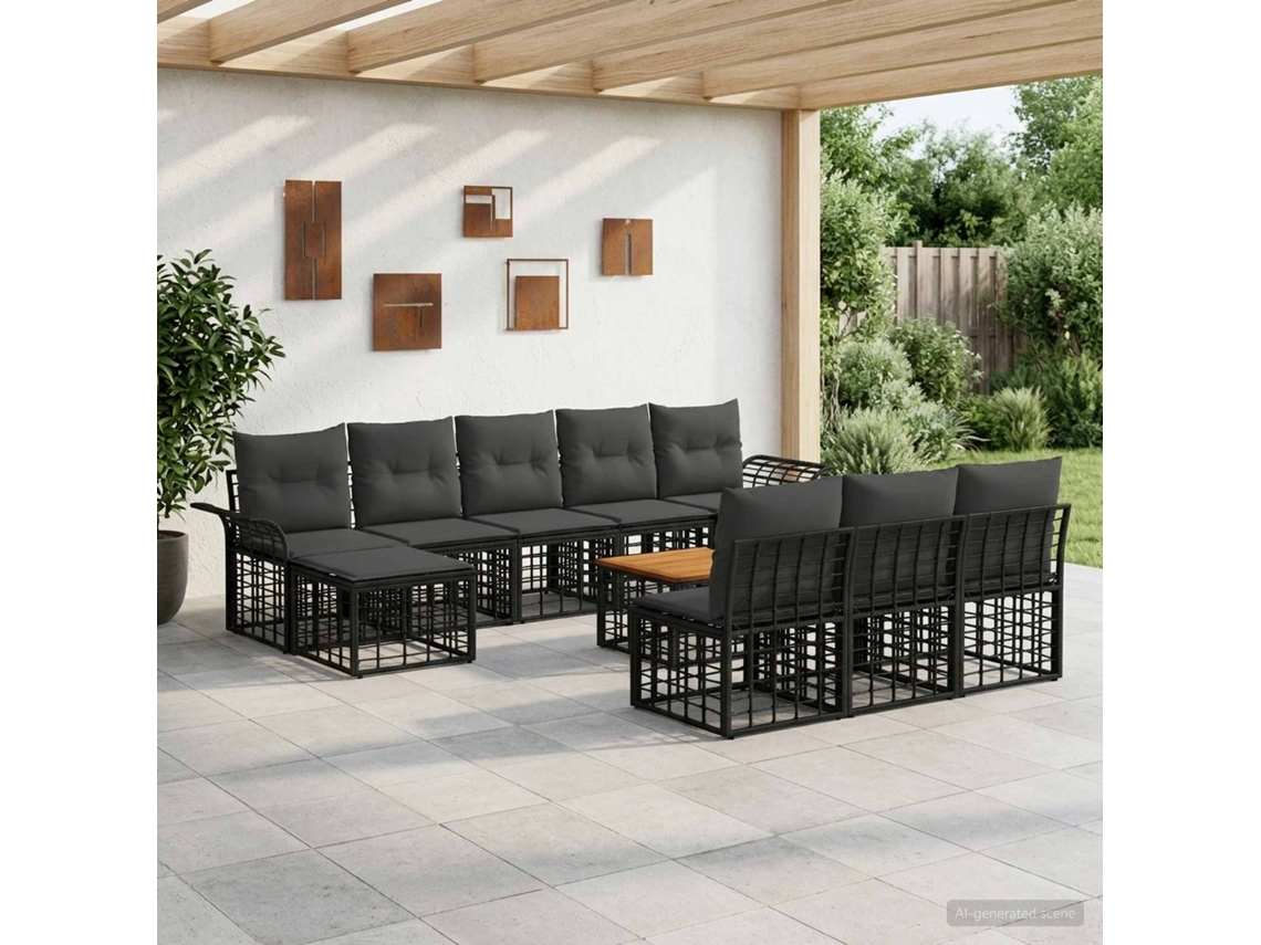 Vidaxl Conjunto De Sofás Para Exterior 11 Unid. Preto E Cinza Escuro