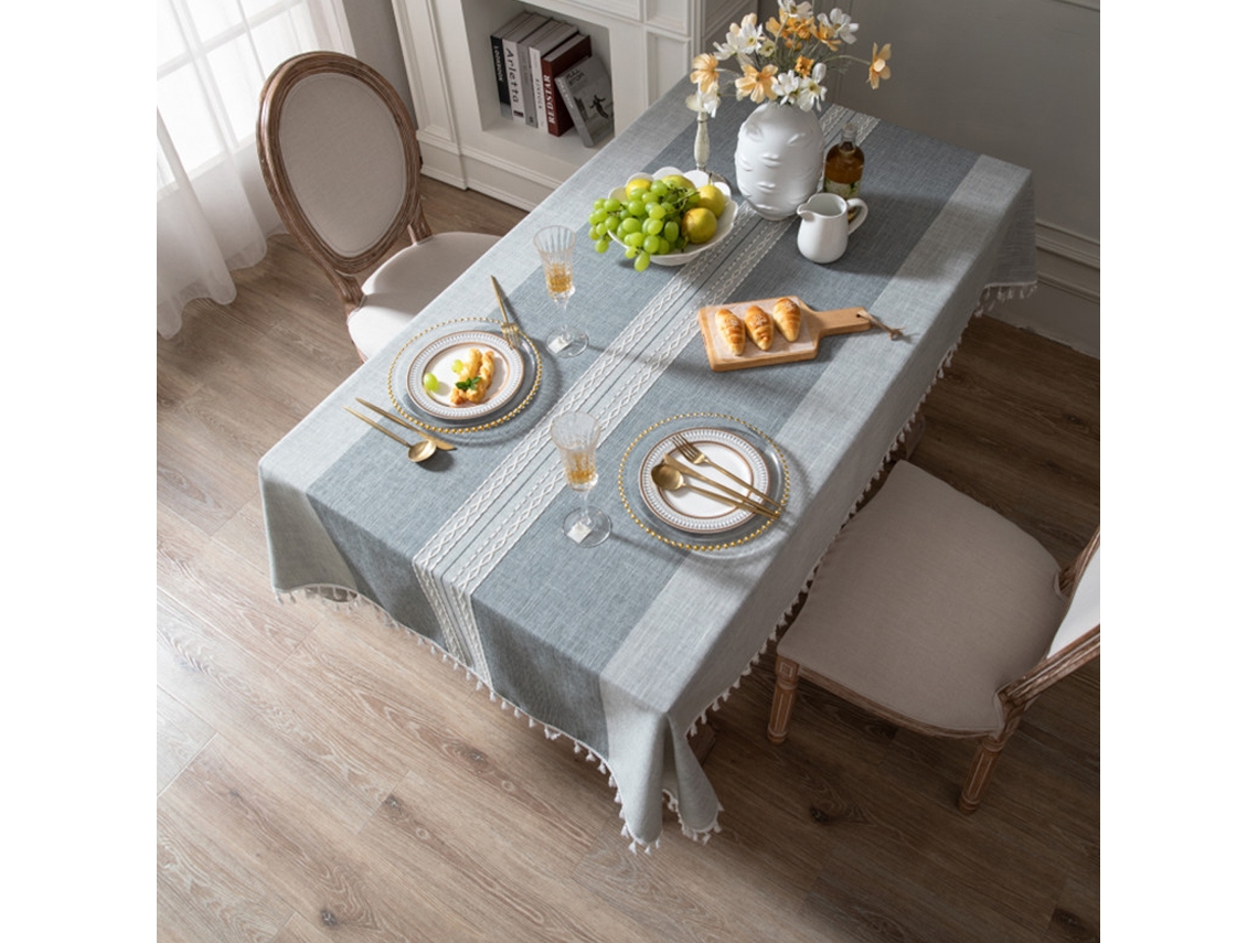 Lurelia Toalha De Mesa Algodão Linho Natural Lavável Bordado Borlas Boêmio