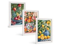 Conjunto De Pinturas Composições De Frutas, Romãs Espelharte (3 Peças 40x60 Cm)
