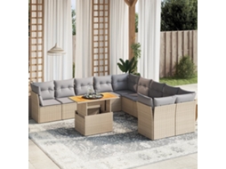 Vidaxl 11 Pcs Conjunto Sofás de Jardim C/ Almofadões Vime Pe Bege