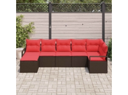 Vidaxl Conjunto De Sofás 7 Unid. Marrom E Vermelho Vime Pe