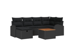 Conjunto 7 Conjunto De Sofá De Jardim Vidaxl Preto Vime Pe (234 X 124 X 85 Cm)