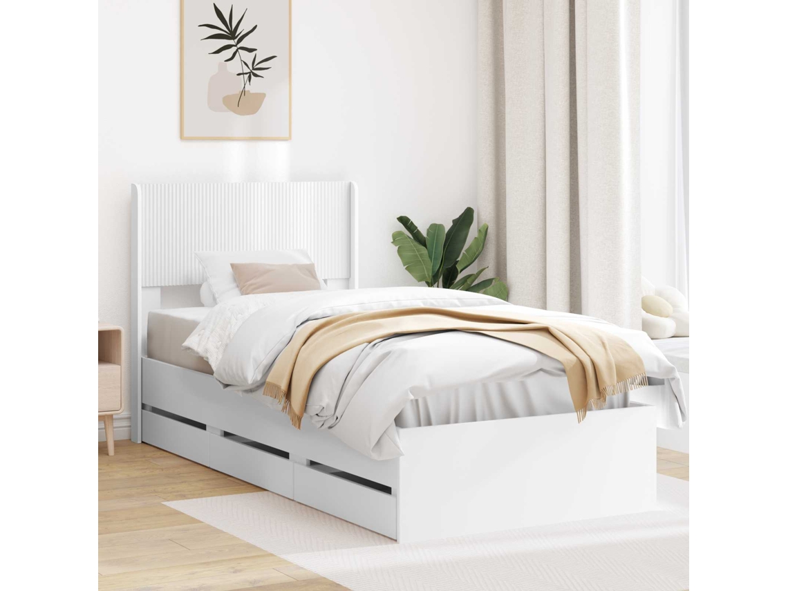 Vidaxl Estrutura De Cama Com Armazenamento E Cabeceira Branco