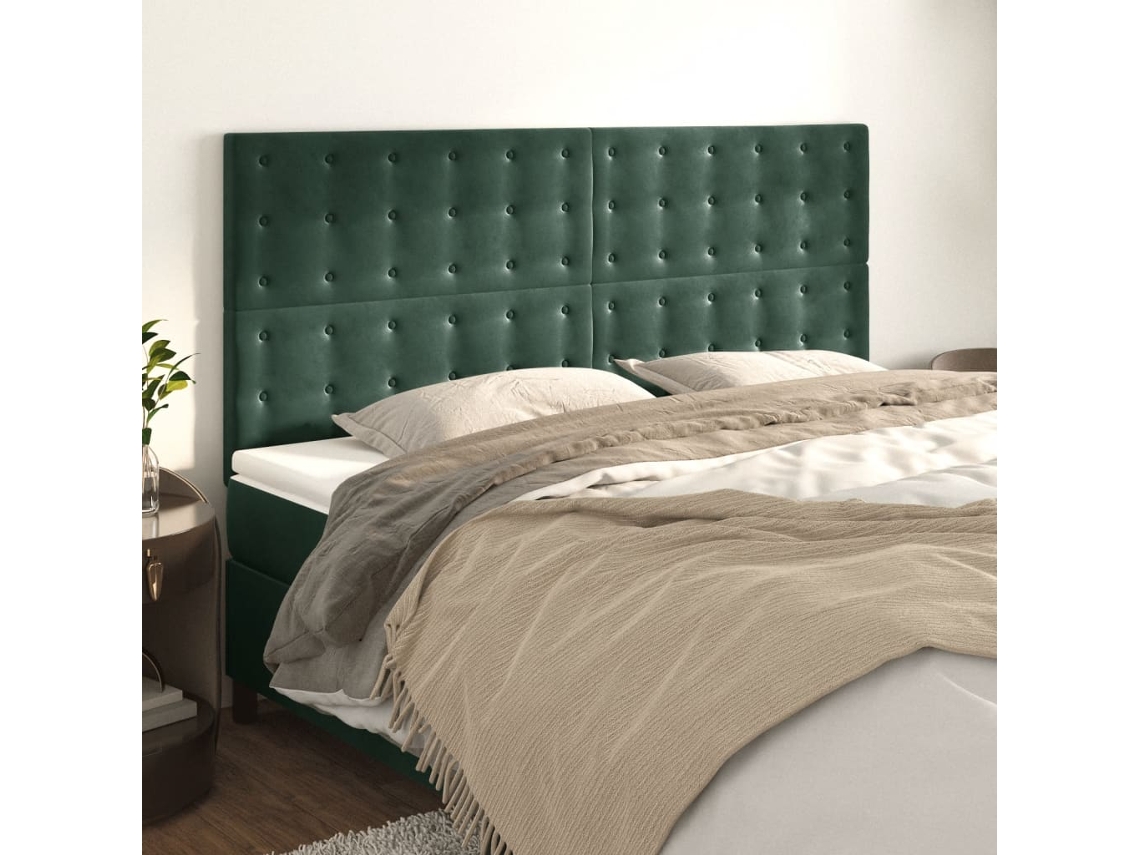 Cabecero de terciopelo de 4 piezas 90x5x78/88 cm verde oscuro