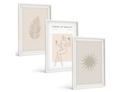 Pinturas Murais Modernas Coleção De Formas Minimalistas Moldura Branca Quadros Para A Sala De Estar Espelharte (3 Piezas De 40x60 Cm)