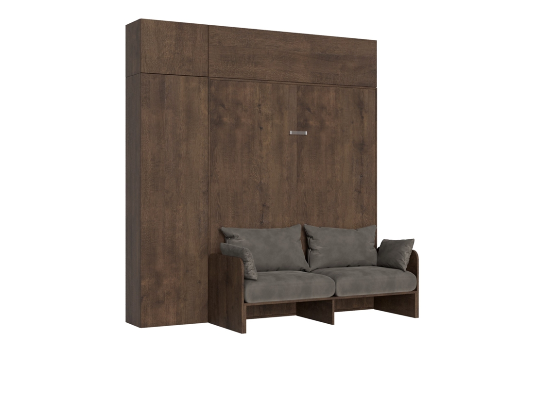 Cama de Casal Sofà Kentaro Noce Coluna Móvel Parede Popa ITAMOBY Castanho (220x100x94cm)