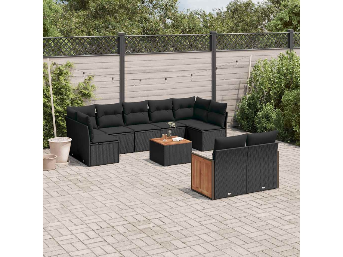 Vidaxl 10 Pcs Conjunto Sofás De Jardim C/ Almofadões Vime Pe Preto
