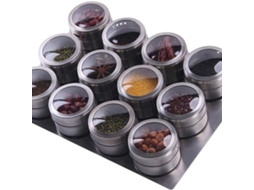 Conjunto De 12 Potes De Aço Inoxidável Magnéticos Para Especiarias Com Bandeja Para Cozinha Klb