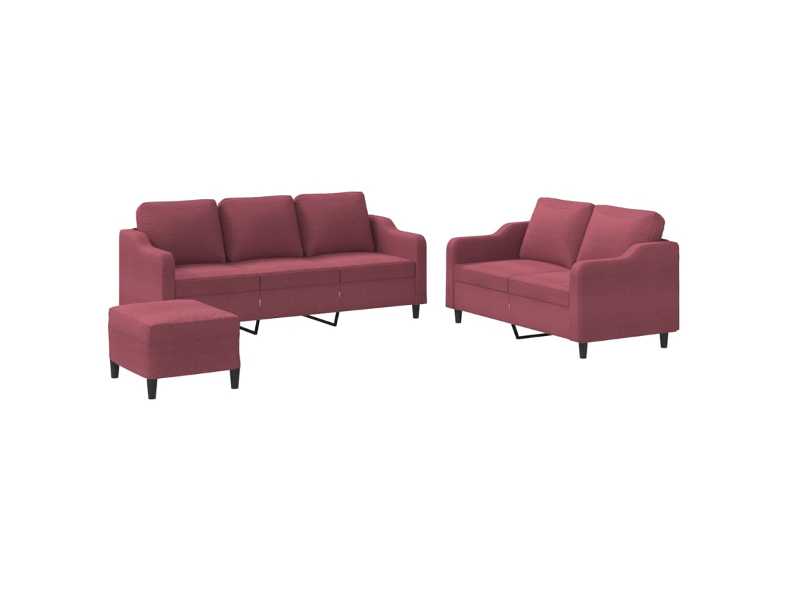 3 Pcs Conjunto de Sofás com Almofadões Tecido Vermelho Tinto MAISON EXCLUSIVE