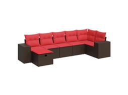 Conjunto de 7 Sofás de Jardim com Almofadões Vime Pe Castanho MAISON EXCLUSIVE (7 pcs)