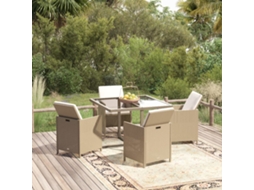 Conjunto 5 Peças Jantar P/ Jardim C/ Almofadões Vime Pe Bege Dkd Home Decor