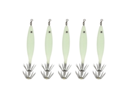 5pcs Isca De Pesca Luminosa 8cm Lula Jig Com Anzol Camarão Madeira Para Água Salgada Doce