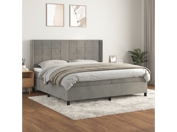 Cama Com Molas/colchão 200x200 Cm Veludo Cinzento-claro