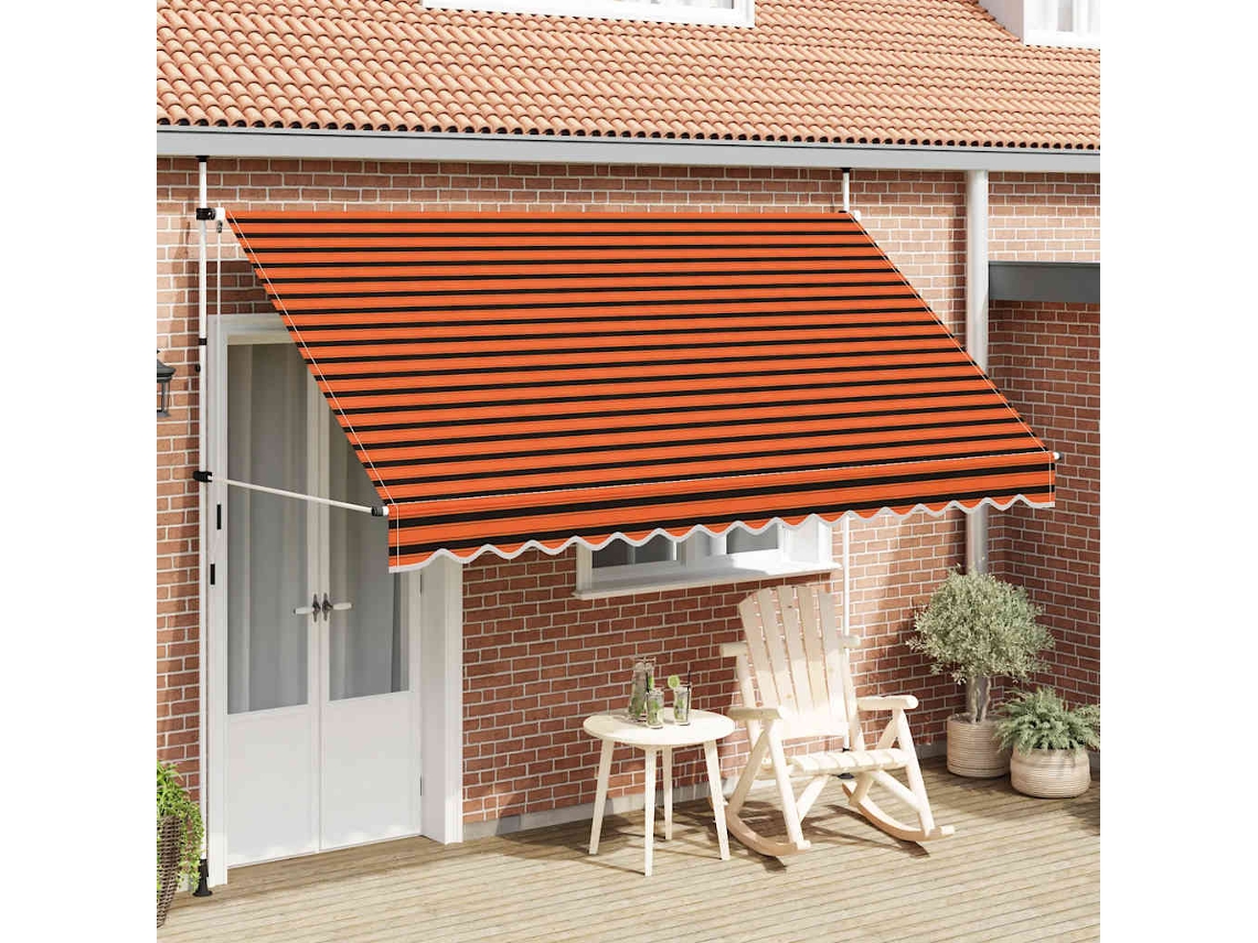 Vidaxl Toldo Retrátil Manual 350 Cm Laranja E Castanho