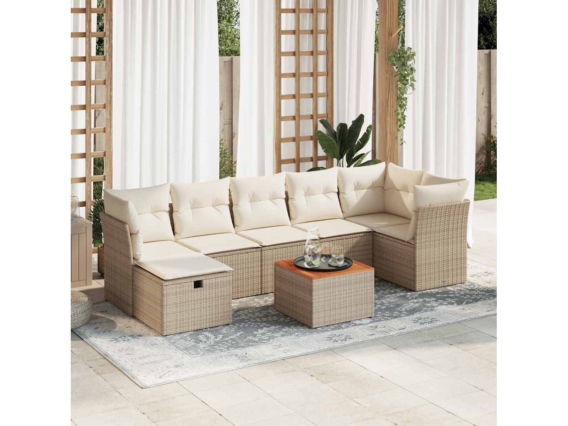 Vidaxl 8 Pcs Conjunto de Sofás P/ Jardim com Almofadões Vime Pe Bege