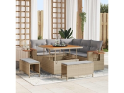 Vidaxl Conjunto De Sofá De Jardim 8 Unid. Bege Vime Pe