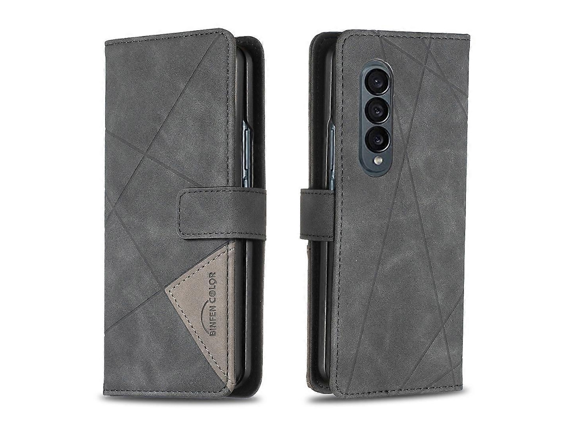 Capa De Couro Com Textura De Losango E Fecho Magnético Para Samsung Galaxy Z Fold4 Bf05