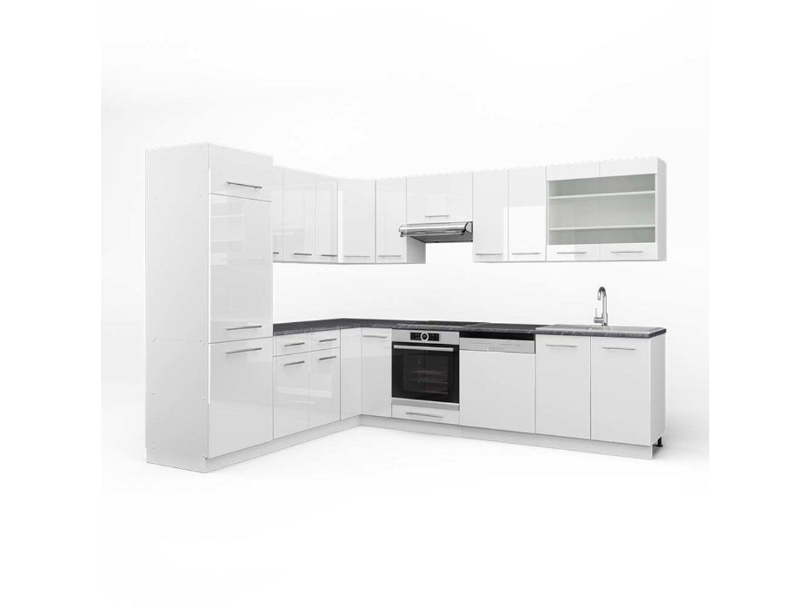 Cozinha de canto Fame-Line, 227 x 287 cm, PT Antracite, branco brilhante/branco, Vicco
