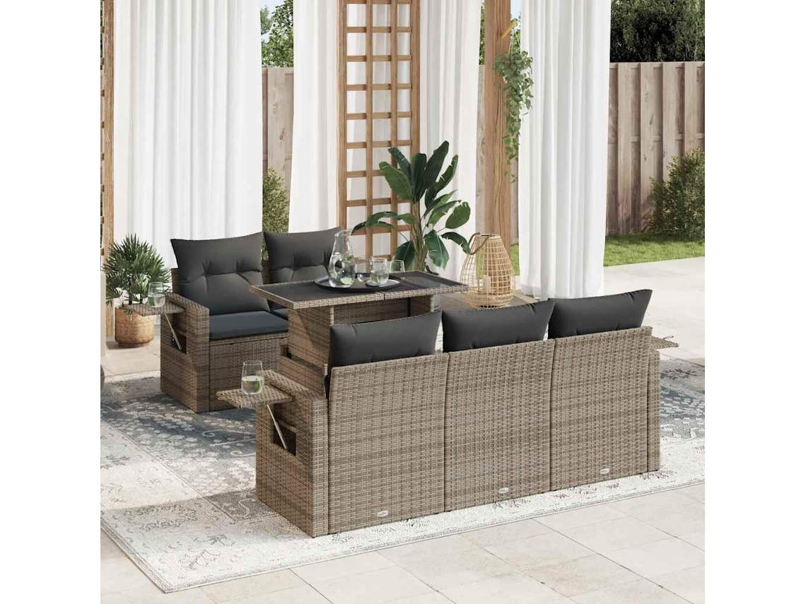 Vidaxl 6 Pcs Conjunto Sofás De Jardim Com Almofadões Vime Cinzento