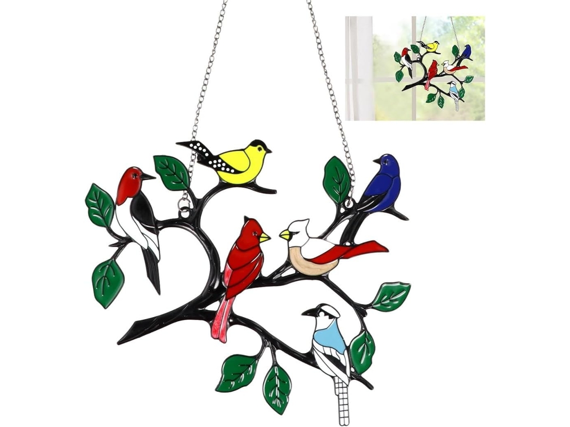 Metal Enfeite Con Pássaros Pendurar Na Janela, Multicolorido, Conjunto Com 6 Pássaros Decoração para Casa