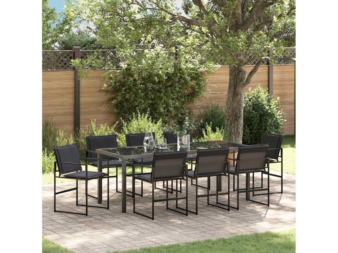 Vidaxl Conjunto De Jantar Para Jardim 9 Unid. Preto Textileno E Aço