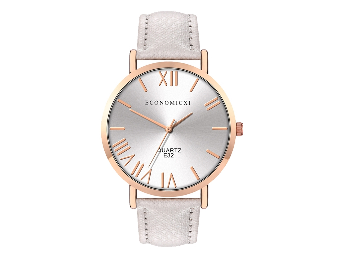 Relógio de Pulso Feminino e Masculino de Couro Pu com Mostrador Redondo Analógico Quartzo Branco