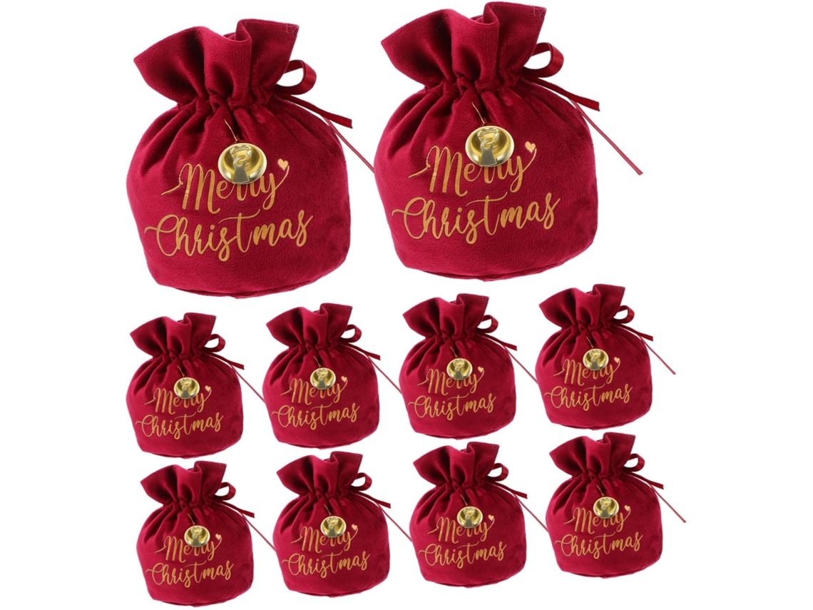 Conjunto De 10 Sacolas De Natal Com Cordão Para Doces