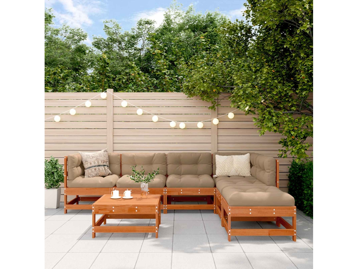 Vidaxl Conjunto De Lounge De Jardim 7 Unid. Castanho Encerado