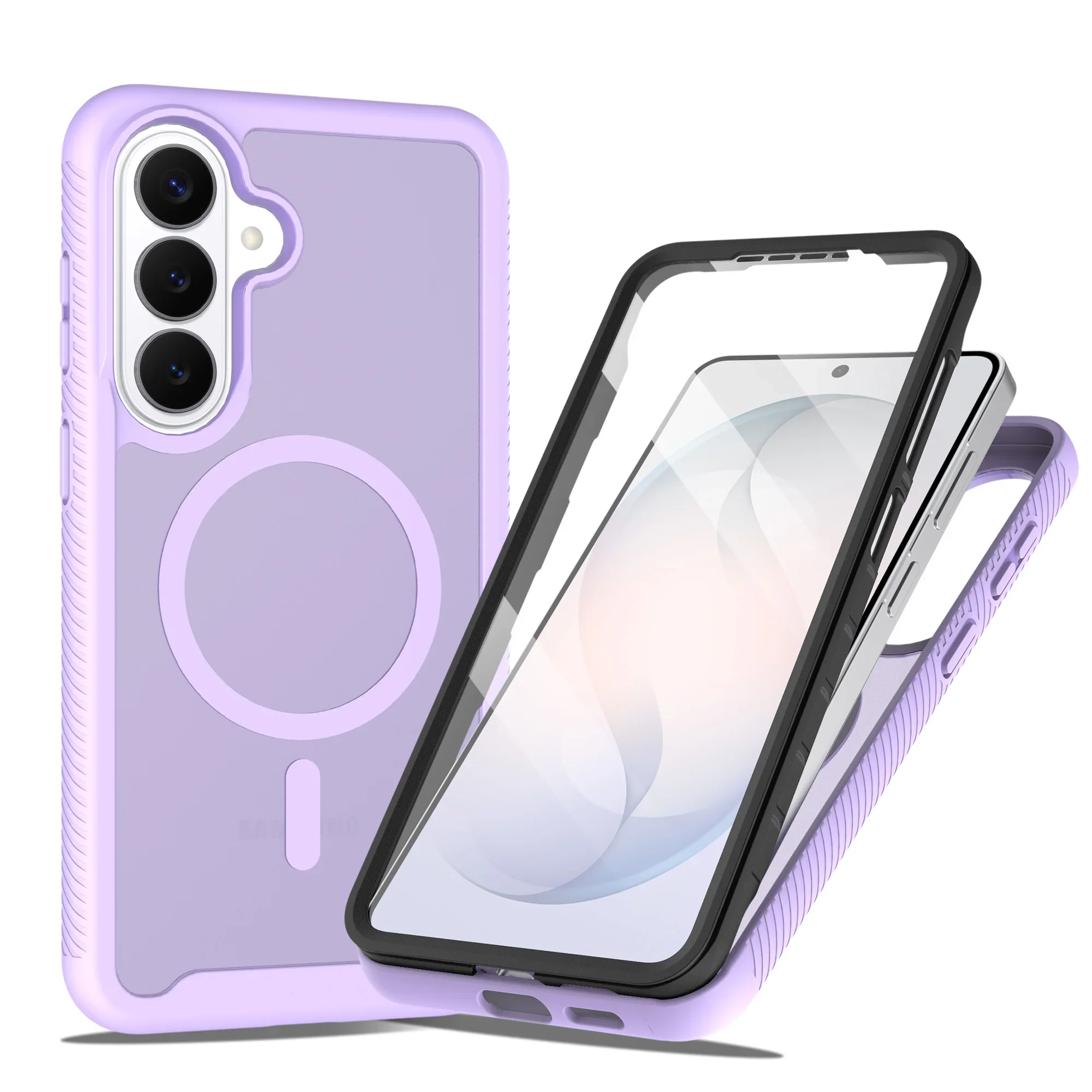 (roxo, Galaxy S24 Ultra) Capa Transparente Fosca 2 Em 1 Resistente A Impactos Com Protetor De Tela Magnético