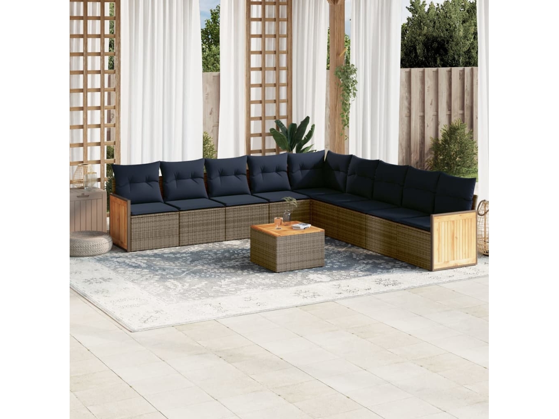 Vidaxl Conjunto De Sofá De Jardim Com 10 Peças E Almofadas Em Rattan Sintético Cinza