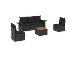 Conjunto Sofás de Jardim 6 Pcs com Almofadões Vime Pe Preto MAISON EXCLUSIVE (6 pcs)