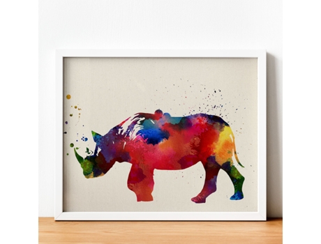 Pôster De Rinoceronte Com Design De Aquarela. Mistura De Lammes Com Estilo Aquoso