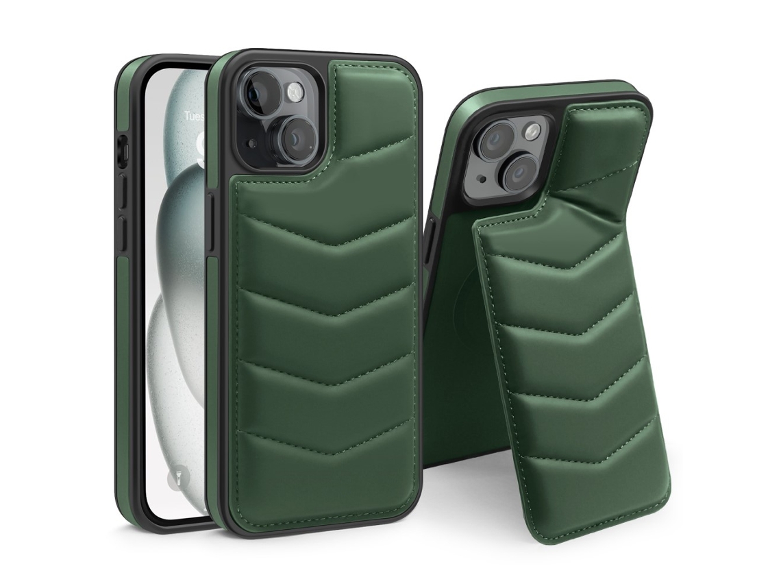 Suporte Casa Bloqueio Rfid Para Iphone 15 Plus Pele Sintética Com Porta-cartões Verde