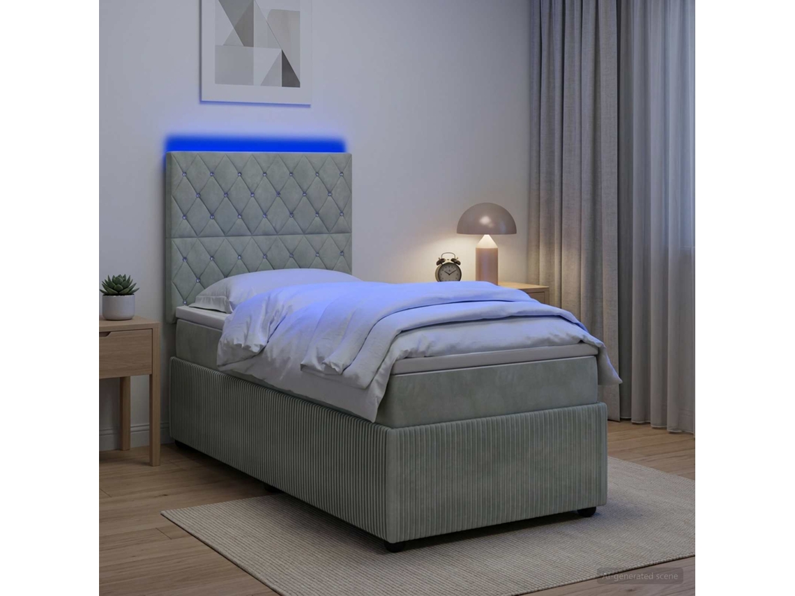 Vidaxl Cama Box Com Led E Colchão Cinzento-claro 80 X 200 Cm Veludo