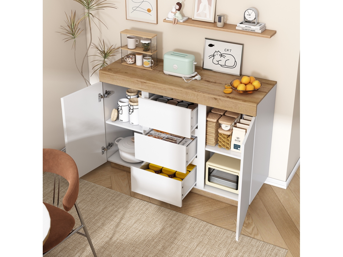 Cômoda 3 Gavetas 2 Portas Com Fechadura Branco+carvalho Quarto/sala