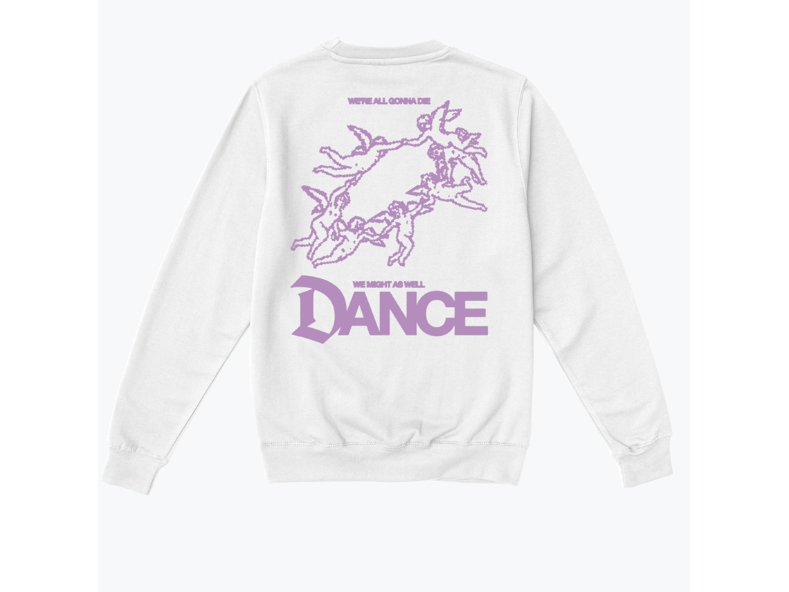 Moletom clássico branco Rockinstone We Might As Well Dance com estampa dupla face e design exclusivo.