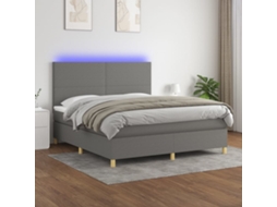Cama Box Spring C/ Colchão E Led 160x200 Cm Tecido Cinza-escuro
