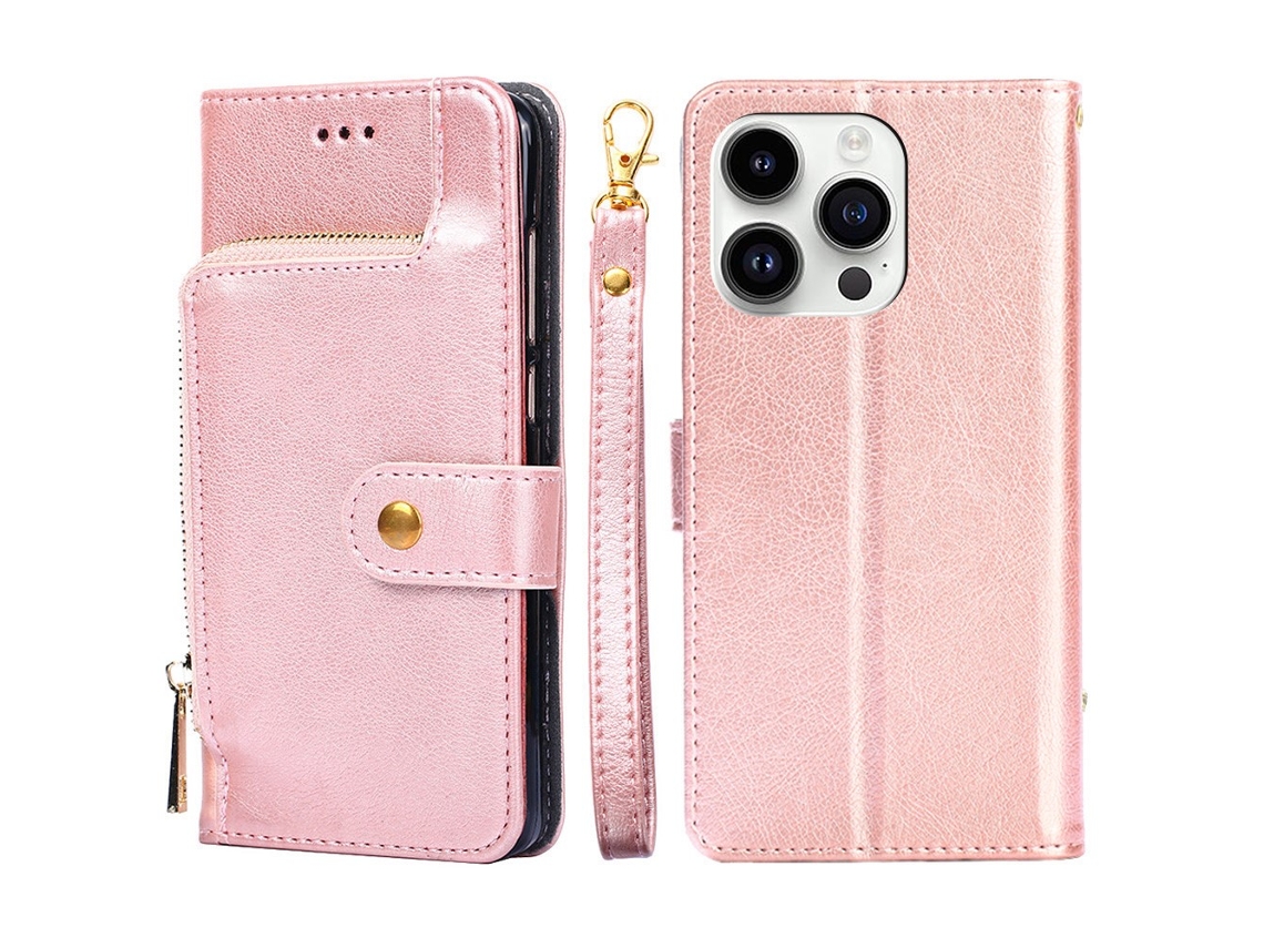 Capa Pega Para Iphone 15 Pro Pele Sintética Rosa