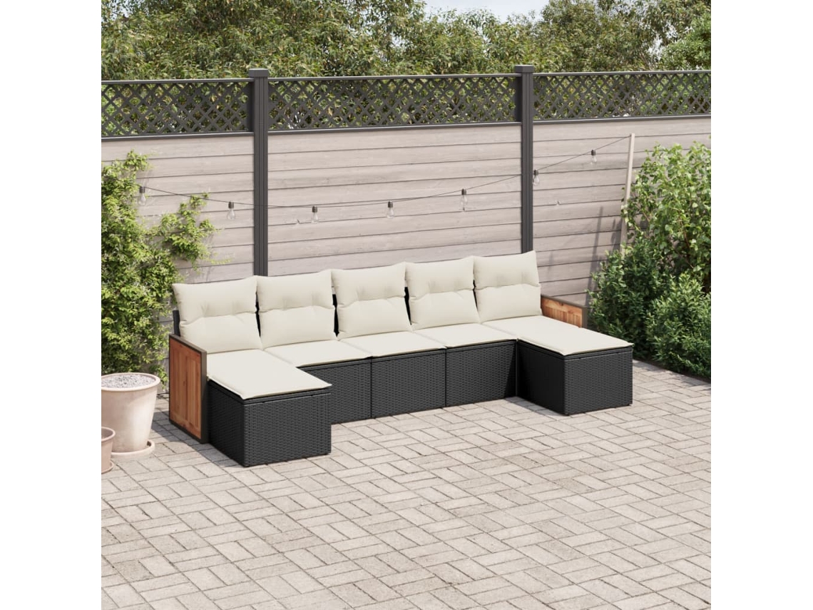 Vidaxl 7 Pcs Conjunto de Sofás P/ Jardim C/ Almofadões Vime Pe Preto