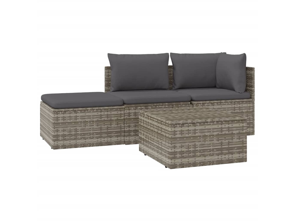 Maison Exclusive - 4 Pcs Conjunto Lounge De Jardim C/ Almofadões Vime Pe Cinzento