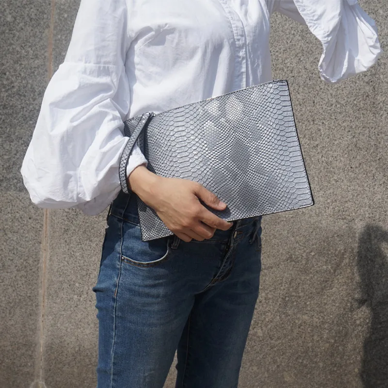 (cinza) Bolsa Clutch Feminina Moderna Com Estampa De Píton Em 3d, Design Exclusivo, Bolsa Clutch Tipo Envelope Para Festas