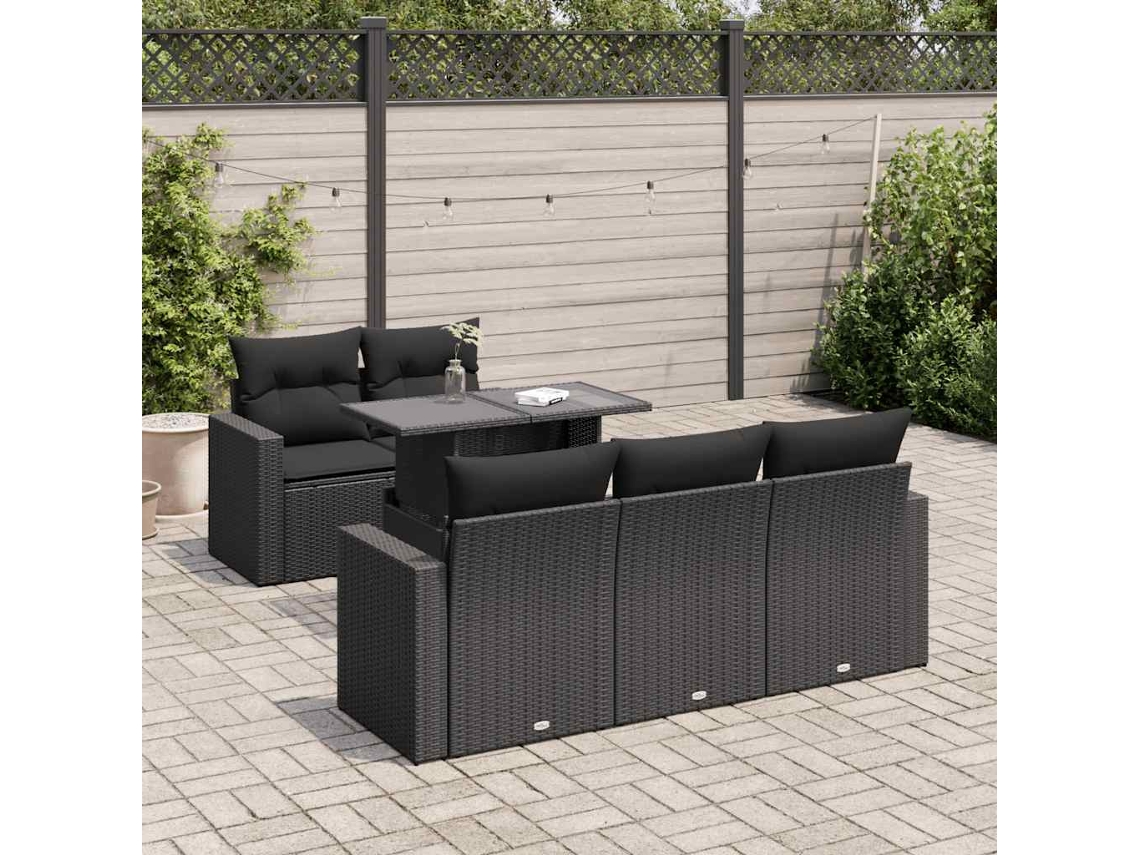 Vidaxl 6 Pcs Conjunto Sofás De Jardim C/ Almofadões Vime Pe Preto