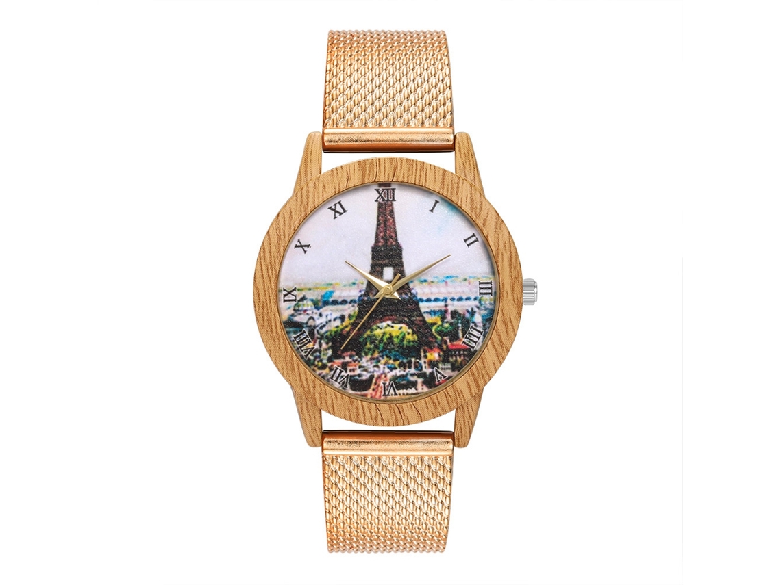 Relógio Zhoulianfa Quartz com pulseira de malha e escala romana (ouro rosa)