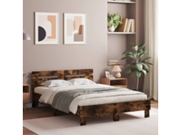Vidaxl Estrutura Cama C/ Cabeceira/luzes Led 135x190cm Carvalho Fumado