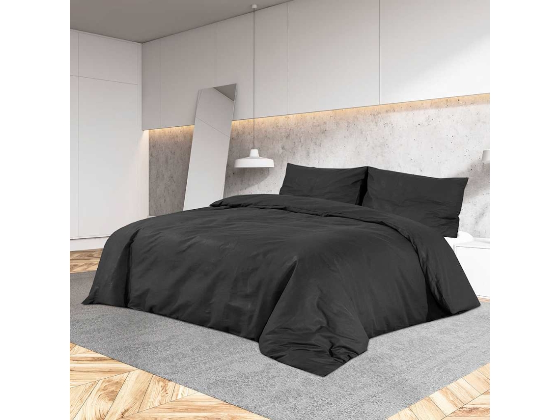 Vidaxl Conjunto De Capa De Edredão 260x240 Cm Microfibra Leve Preto