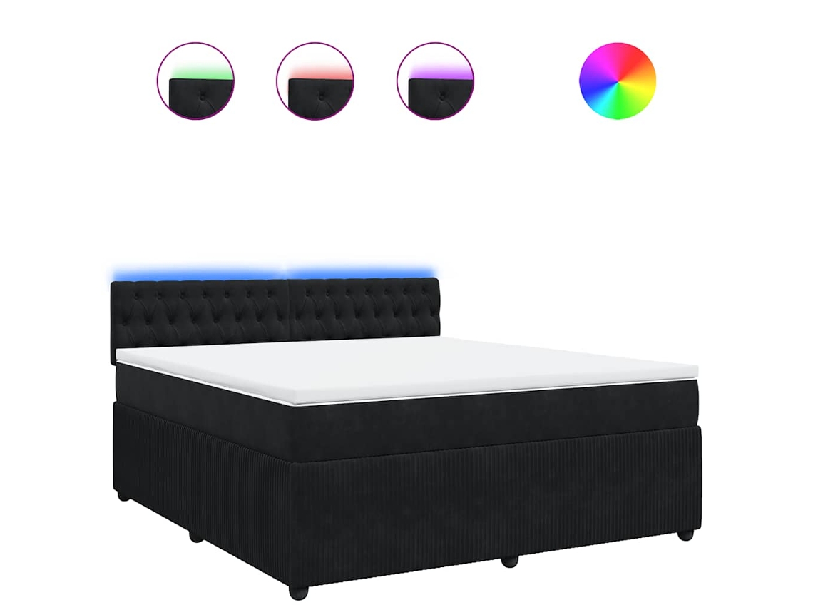 Conjunto 1 Cama Box Spring Vidaxl Preto Veludo (200 X 180 X 100.5 Cm)