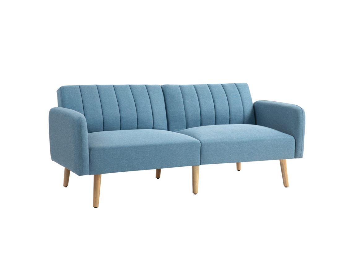 Sofá-cama 2 Lugares Linho Sintético Encosto Ajustável Azul 173x75x73cm