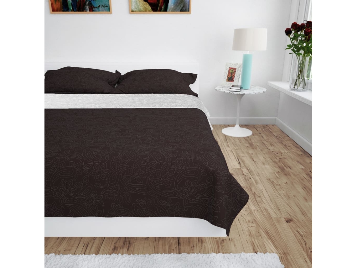 Vidaxl Colcha De Dupla Face Acolchoada 220x240 Cm Creme E Castanho