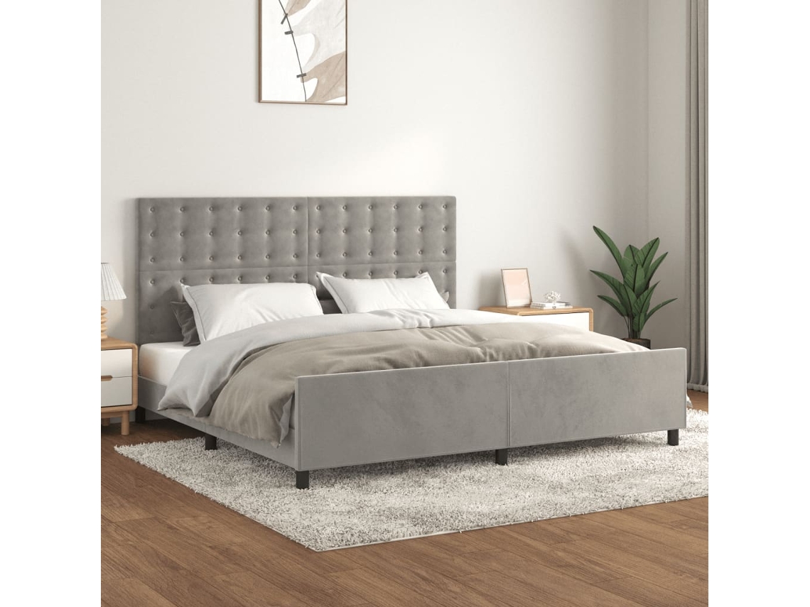 Cama De Casal | Camas Para Quarto | Estrutura De Cama Sem Colchão 200x200 Cm Veludo Cinzento-claro