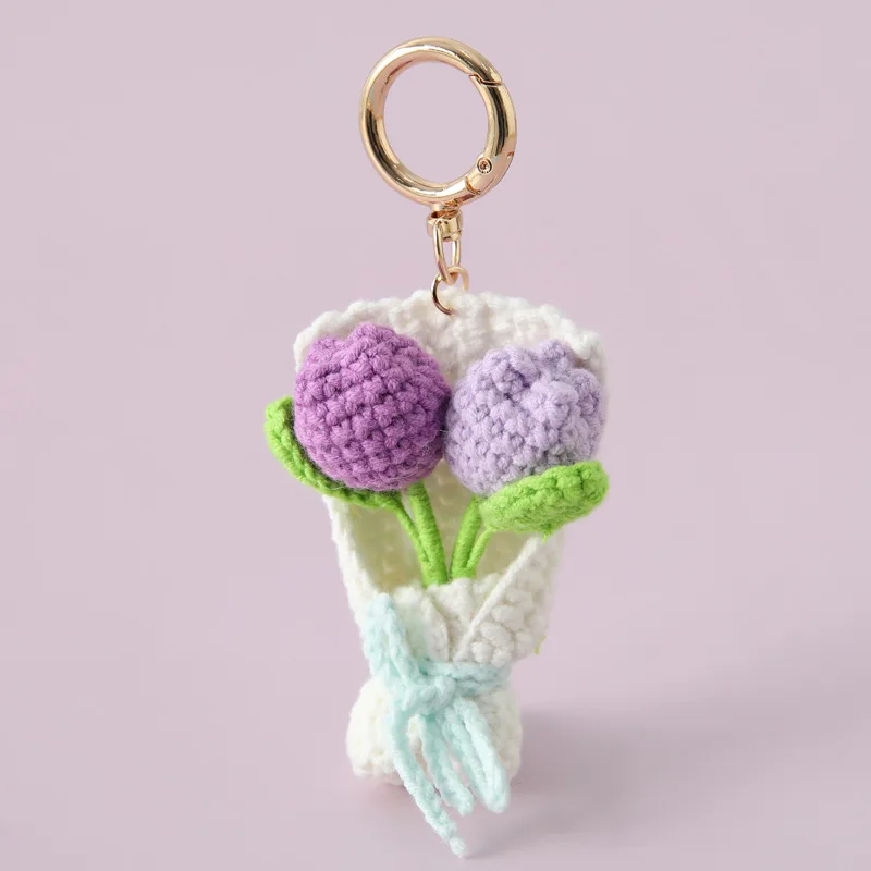 Novo Pingente De Buquê De Crochê, Chaveiro De Flor Tricotada, Mini Buquê Criativo